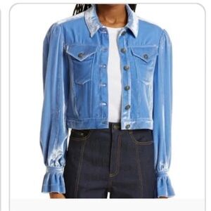 CINQ A SEPT Dillon Velvet Crop Jacket in Deja Blue XS